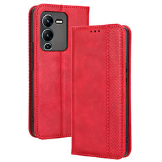 Coque Portefeuille Livre Cuir Etui Clapet BY4 pour Vivo V25 Pro 5G Rouge