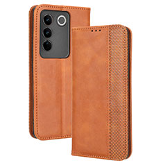 Coque Portefeuille Livre Cuir Etui Clapet BY4 pour Vivo V27 Pro 5G Marron