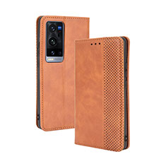 Coque Portefeuille Livre Cuir Etui Clapet BY4 pour Vivo X60 Pro+ Plus 5G Marron