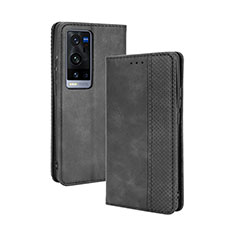 Coque Portefeuille Livre Cuir Etui Clapet BY4 pour Vivo X60 Pro+ Plus 5G Noir