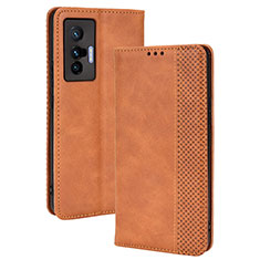 Coque Portefeuille Livre Cuir Etui Clapet BY4 pour Vivo X70 5G Marron