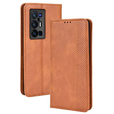 Coque Portefeuille Livre Cuir Etui Clapet BY4 pour Vivo X70 Pro+ Plus 5G Marron