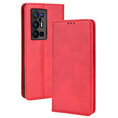 Coque Portefeuille Livre Cuir Etui Clapet BY4 pour Vivo X70 Pro+ Plus 5G Rouge