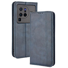 Coque Portefeuille Livre Cuir Etui Clapet BY4 pour Vivo X80 Pro 5G Bleu