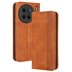 Coque Portefeuille Livre Cuir Etui Clapet BY4 pour Vivo X90 Pro 5G Marron