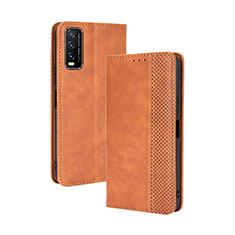 Coque Portefeuille Livre Cuir Etui Clapet BY4 pour Vivo Y20s G Marron