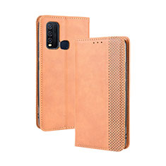 Coque Portefeuille Livre Cuir Etui Clapet BY4 pour Vivo Y50 Marron