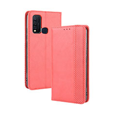 Coque Portefeuille Livre Cuir Etui Clapet BY4 pour Vivo Y50 Rouge