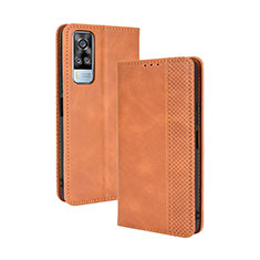 Coque Portefeuille Livre Cuir Etui Clapet BY4 pour Vivo Y53s 4G Marron