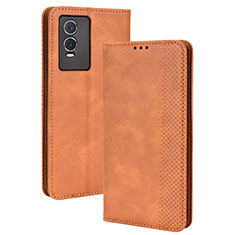 Coque Portefeuille Livre Cuir Etui Clapet BY4 pour Vivo Y74s 5G Marron