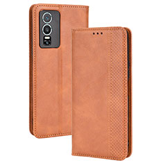 Coque Portefeuille Livre Cuir Etui Clapet BY4 pour Vivo Y76 5G Marron