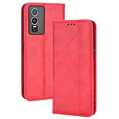 Coque Portefeuille Livre Cuir Etui Clapet BY4 pour Vivo Y76 5G Rouge