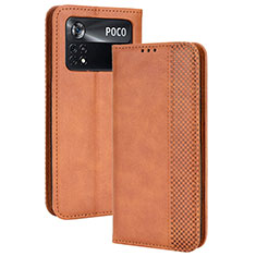 Coque Portefeuille Livre Cuir Etui Clapet BY4 pour Xiaomi Poco X4 Pro 5G Marron