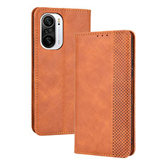 Coque Portefeuille Livre Cuir Etui Clapet BY4 pour Xiaomi Redmi K40 5G Marron