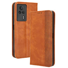 Coque Portefeuille Livre Cuir Etui Clapet BY4 pour Xiaomi Redmi K60E 5G Marron