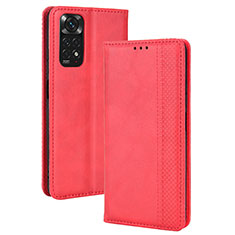 Coque Portefeuille Livre Cuir Etui Clapet BY4 pour Xiaomi Redmi Note 11S 4G Rouge