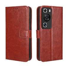 Coque Portefeuille Livre Cuir Etui Clapet BY5 pour Huawei P60 Marron