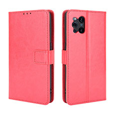 Coque Portefeuille Livre Cuir Etui Clapet BY5 pour Oppo Find X3 5G Rouge