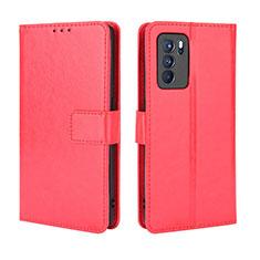 Coque Portefeuille Livre Cuir Etui Clapet BY5 pour Oppo Reno6 Pro 5G India Rouge