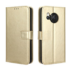 Coque Portefeuille Livre Cuir Etui Clapet BY5 pour Sharp Aquos R8 Or