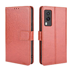 Coque Portefeuille Livre Cuir Etui Clapet BY5 pour Vivo V21e 5G Marron