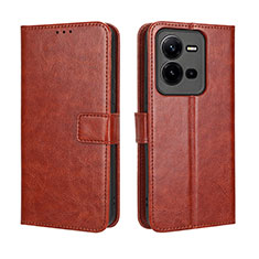 Coque Portefeuille Livre Cuir Etui Clapet BY5 pour Vivo V25 5G Marron