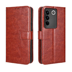 Coque Portefeuille Livre Cuir Etui Clapet BY5 pour Vivo V27 Pro 5G Marron