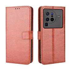 Coque Portefeuille Livre Cuir Etui Clapet BY5 pour Vivo X80 Pro 5G Marron