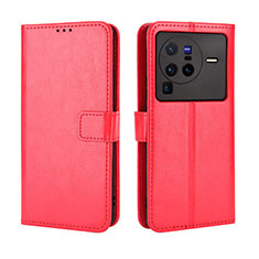 Coque Portefeuille Livre Cuir Etui Clapet BY5 pour Vivo X80 Pro 5G Rouge