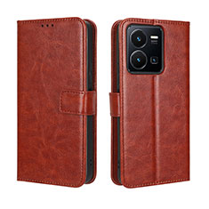 Coque Portefeuille Livre Cuir Etui Clapet BY5 pour Vivo Y35 4G Marron