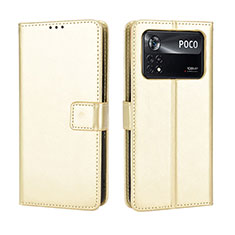 Coque Portefeuille Livre Cuir Etui Clapet BY5 pour Xiaomi Poco M4 Pro 4G Or