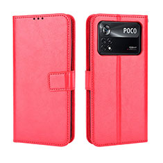 Coque Portefeuille Livre Cuir Etui Clapet BY5 pour Xiaomi Poco X4 Pro 5G Rouge