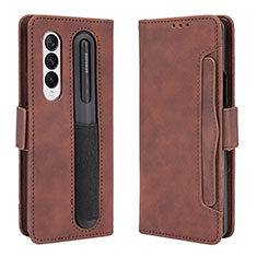 Coque Portefeuille Livre Cuir Etui Clapet BY9 pour Samsung Galaxy Z Fold3 5G Marron