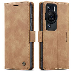 Coque Portefeuille Livre Cuir Etui Clapet C01S pour Huawei P60 Pro Brun Clair