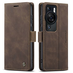 Coque Portefeuille Livre Cuir Etui Clapet C01S pour Huawei P60 Pro Marron