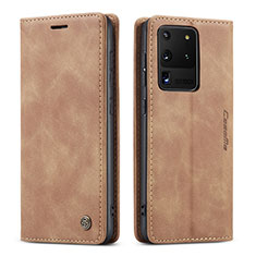 Coque Portefeuille Livre Cuir Etui Clapet C01S pour Samsung Galaxy S20 Ultra 5G Brun Clair