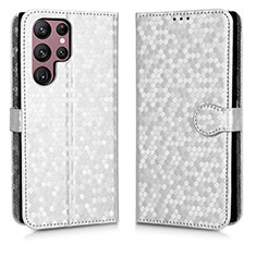 Coque Portefeuille Livre Cuir Etui Clapet C01X pour Samsung Galaxy S22 Ultra 5G Argent