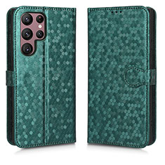 Coque Portefeuille Livre Cuir Etui Clapet C01X pour Samsung Galaxy S22 Ultra 5G Vert