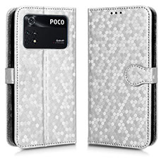 Coque Portefeuille Livre Cuir Etui Clapet C01X pour Xiaomi Poco M4 Pro 4G Argent