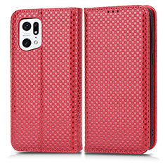 Coque Portefeuille Livre Cuir Etui Clapet C03X pour Oppo Find X5 Pro 5G Rouge