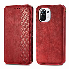 Coque Portefeuille Livre Cuir Etui Clapet C04 pour Xiaomi Mi 11 Lite 4G Rouge