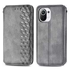 Coque Portefeuille Livre Cuir Etui Clapet C04 pour Xiaomi Mi 11 Lite 5G NE Gris