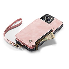 Coque Portefeuille Livre Cuir Etui Clapet C04S pour Apple iPhone 13 Pro Max Or Rose