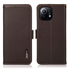 Coque Portefeuille Livre Cuir Etui Clapet C08 pour Xiaomi Mi 11 Lite 4G Marron