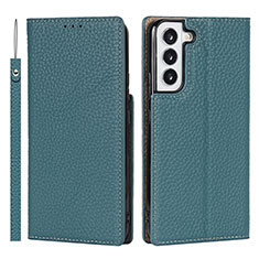 Coque Portefeuille Livre Cuir Etui Clapet D01T pour Samsung Galaxy S21 5G Bleu Clair