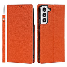 Coque Portefeuille Livre Cuir Etui Clapet D01T pour Samsung Galaxy S21 FE 5G Orange