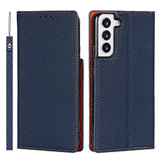 Coque Portefeuille Livre Cuir Etui Clapet D01T pour Samsung Galaxy S21 Plus 5G Bleu