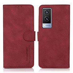 Coque Portefeuille Livre Cuir Etui Clapet D01Y pour Vivo V21e 5G Rouge