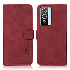 Coque Portefeuille Livre Cuir Etui Clapet D01Y pour Vivo Y76s 5G Rouge