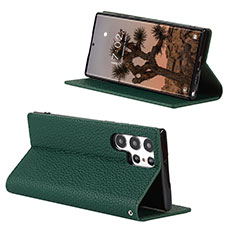 Coque Portefeuille Livre Cuir Etui Clapet D02T pour Samsung Galaxy S22 Ultra 5G Vert